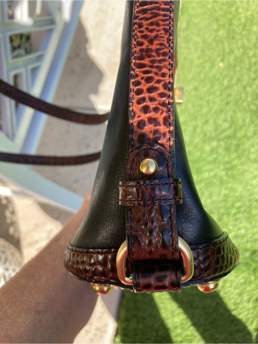 Brahmin Black Leather Crossbody with Brown Croc-Trim - Picture 4 of 12